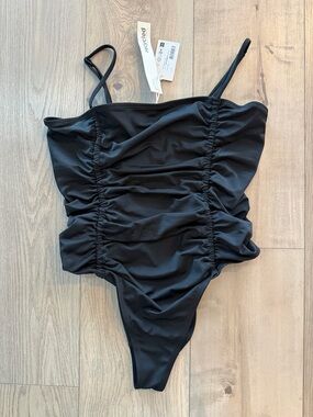 Black Ruched One-Piece Swimsuit - Women